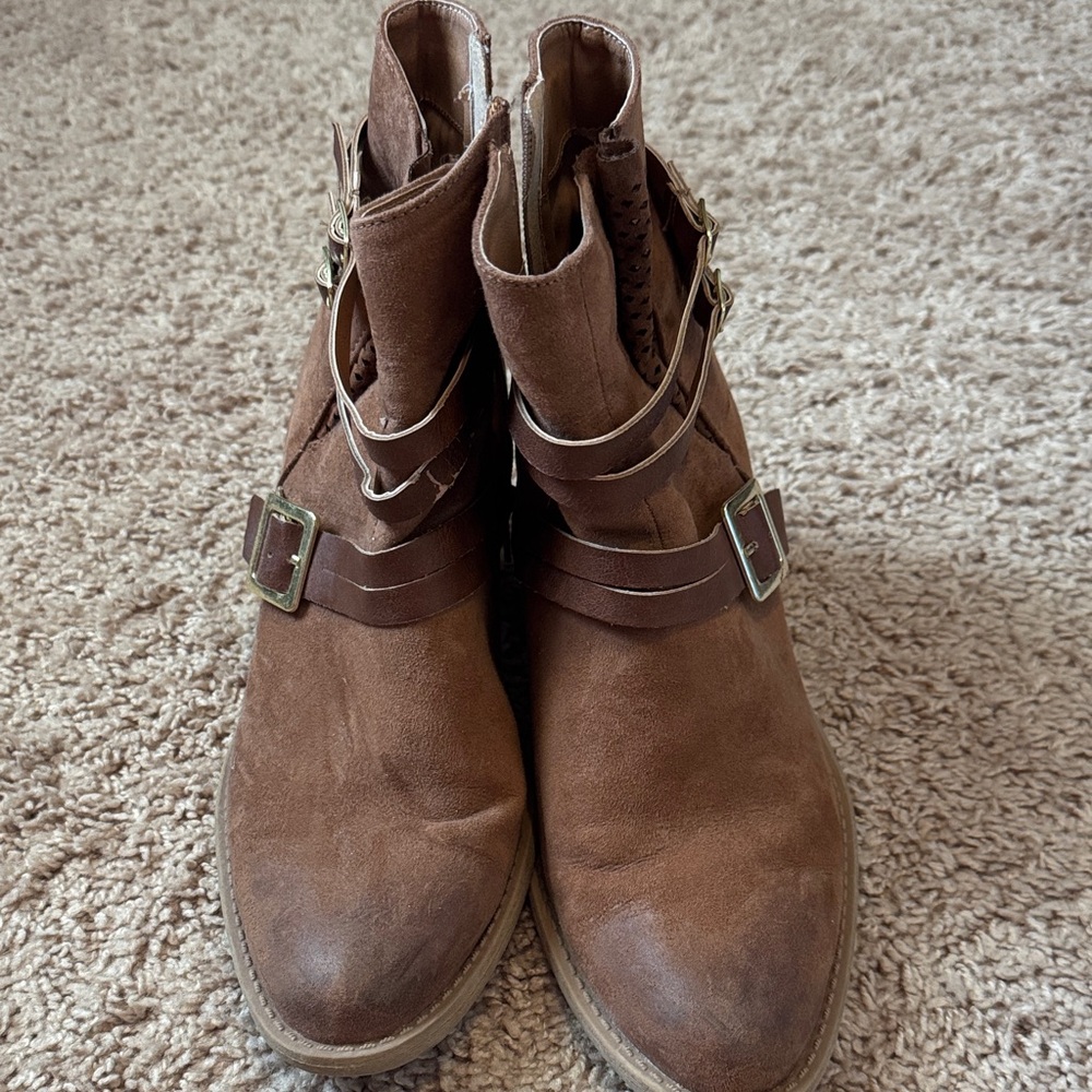 Qupid Brown Ankle Booties with Buckle Detail